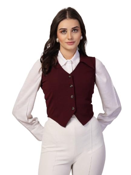 Style Quotient Women Wine Fitted Sleeveless Waistcoat