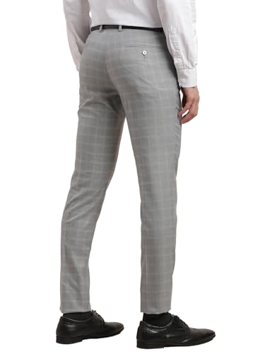 Turtle Men Poly Viscose Checkered Ultra Slim Fit Grey Formal Trouser