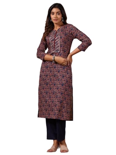 anubhutee Women's Blue Ethnic Motifs Straight Kurta with Trousers