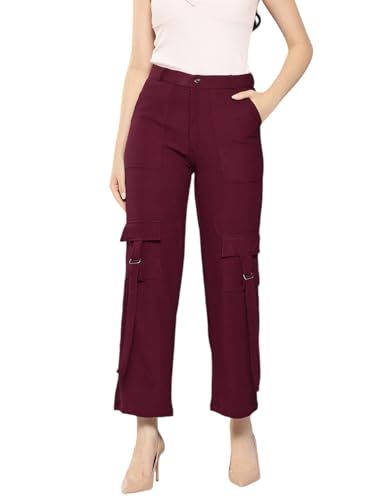 Aarika Womens Casual Wear Wine Colour Solid Nylon Pant (28-34)