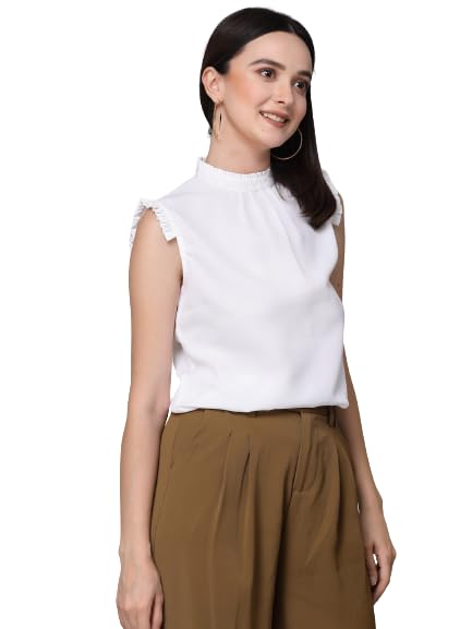 Style Quotient Women Solid White Polyester Smart Casual Top