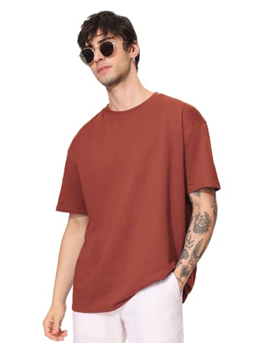 The Souled Store Solids: Spicy Red Men And Boys Short Sleeves Round Neck Cotton Oversized T-Shirts