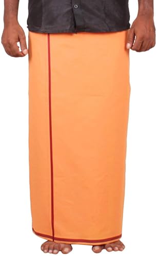 Prakasam Cotton Mens Pure Cotton Fine Quality Stitched Pocket Welcro Attachment Kavi Colour Dhoti For Mens