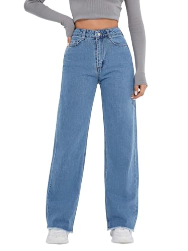 KOTTY Womens Straight Button Solid Baggy Jeans(Blue,L)_KTTLADIESJEANS2827L