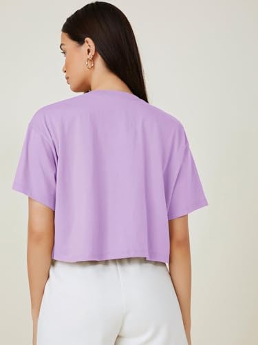 KOTTY Womens Printed Cotton Blend Oversized Crop T-Shirts