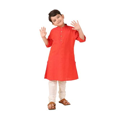 Fabindia BoyS Cotton Printed Regular Kurta (1037849Coral_Coral