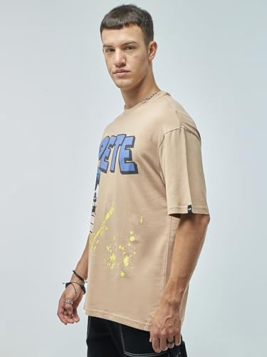 Bewakoof Official Disney Merchandise Mens Graphic Printed Oversized Fit Half Sleeve Round Neck Cotton Jersey T-Shirt_ 624571 Br