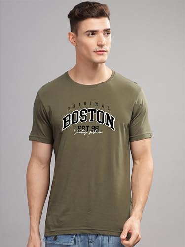 ADRO Mens Printed T Shirt - Premium Cotton Graphic Printed Tshirt - Olive T-Shirt - RN24-BOST-OL