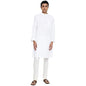 Fabindia Men Cotton Dobby Printed Long Kurta White_Xl