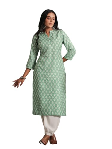 anubhutee Women's Viscose Rayon Ethnic Motifs Printed Green Straight Kurta