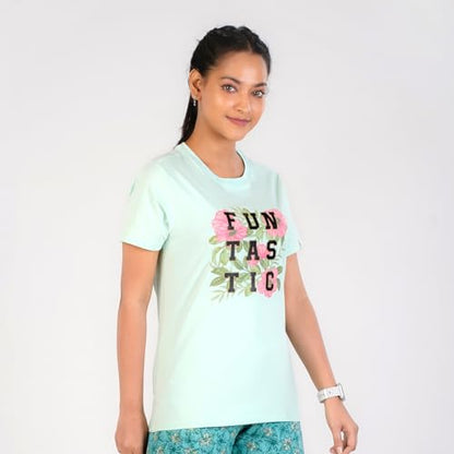 Rupa Colors Playsure Printed Cotton Blended Round Neck Womens T-Shirt, Short-Sleeve, Pack of 1