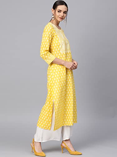 Varanga (House of Varanga) Women Yellow & White Printed Straight Kurta