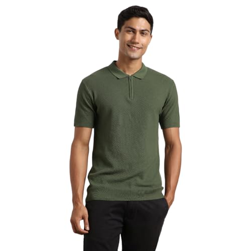 Nobero MenS Self Design Regular Fit Polo Shirt (1M-Twpo-R0014_Olive Green