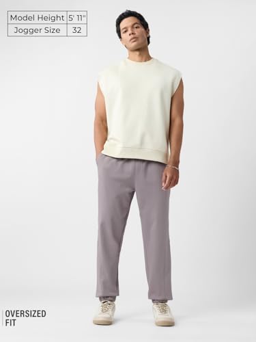 The Souled Store Iris Men and Boys Drawstringed Grey Solid Cotton Blend Oversized Joggers