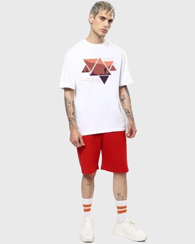 Bewakoof MenS Graphic Printed 100% Cotton T-Shirt - Oversized Fit, Round Neck, Half Sleeves White