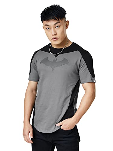The Souled Store Dc: Batman Logo Men And Boys Short Sleeves Round Neck Grey Graphic Printed Cotton Regular Fit Drop Cut T-Shirts