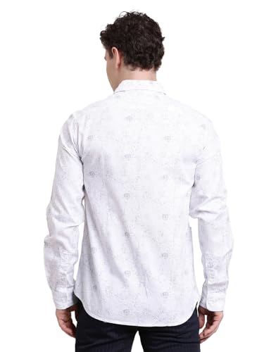 Turtle Men Slim Fit Printed Pure Cotton White Casual Shirt