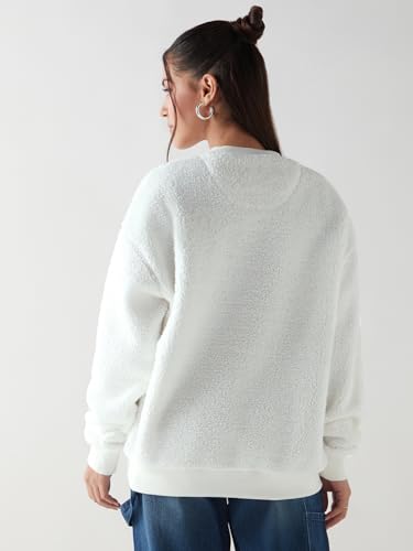 Bewakoof Official Peanuts Merchandise Snoopy Womens Embroidered Oversized Fit Full Sleeve Round Neck Cotton Blend Plus Size Swe