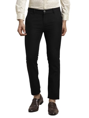 Turtle Men Cotton Linen Ultra Slim Fit Solid Black Casual Trouser