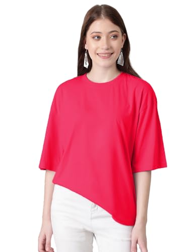 KOTTY Womens Cotton Blend Solid Oversized T-Shirts