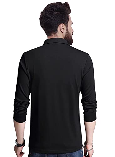 EYEBOGLER Mens Trendy Polo Neck Full Sleeves Solid T-Shirt Black