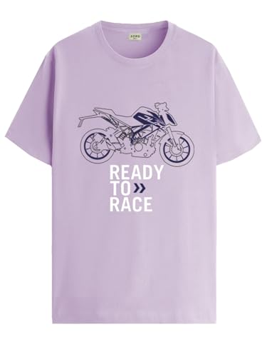 ADRO Men's Biker Design Printed 100% Cotton T-Shirt - Regular Fit, Printed T-Shirts for Men (RN24-KTM-PU_Purple_XL)