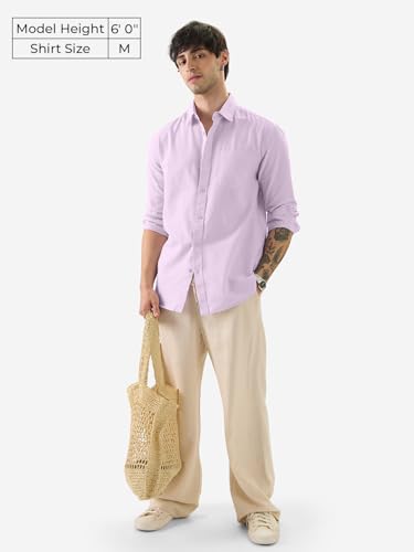 The Souled Store Orchid Purple Men And Boys Long Sleeves Collared Neck Button Front Regular Fit Cotton Linen Shirts