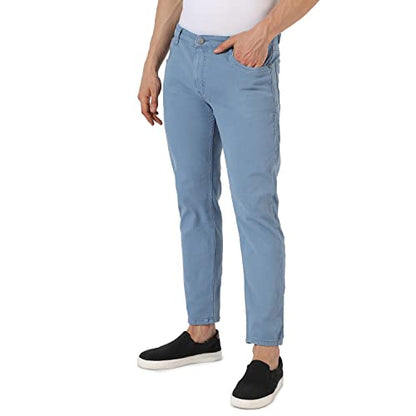 Campus Sutra Mens Classic Blue-Washed Solid Patterned Regular Fit Denim Jeans | Premium Mid-Rise Cotton Stretchable Crafted wit