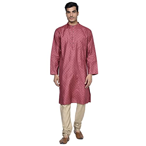 Fabindia MenS Silk Printed Comfort Kurta_Red_S