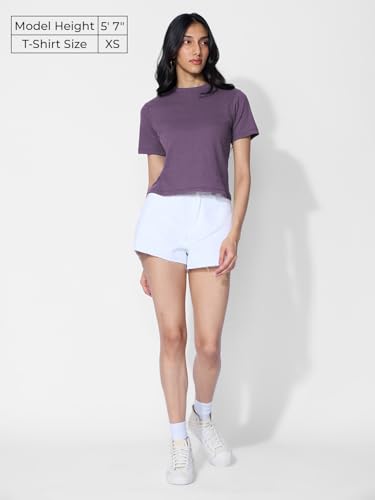 The Souled Store Ribbed T-Shirt: Berry Women and Girls Short Sleeves Round Neck Polyester Blend Regular Fit T-Shirts