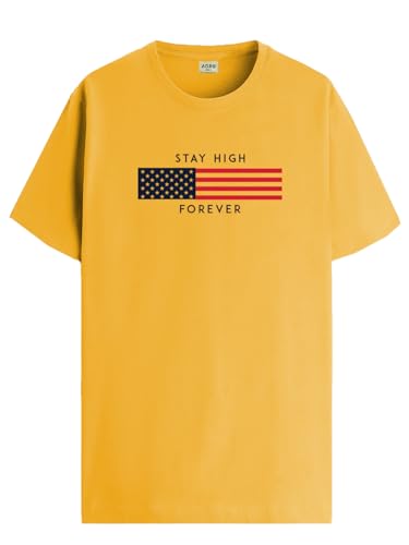ADRO Mens Flag Printed Cotton T-Shirt_RN24-L2-FLAG-MU-XL Mustard