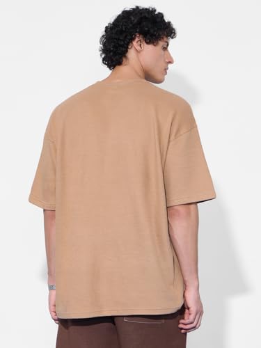 The Souled Store Looney Tunes: Sarcasm is My Superpower Women and Girls Short Sleeves Round Neck Tan Embroidered Cotton Oversize