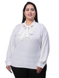 Style Quotient Women White Tie-Up Neck Full Sleeves Smart Plus Size Top