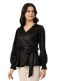 Style Quotient Women Solid Black Satin Regular Fit Smart Casual Top