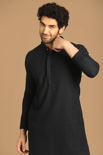 Manyavar Mens Blue Blended Cotton Embroidered Kurtas