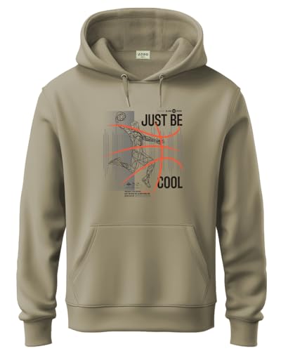 ADRO Men's Cotton Blend Neck Hooded Sweatshirt (H24-BCL-BE-XL_Beige)