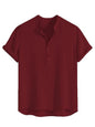 Trillmixa MenS Polyester Shirt With Mandarin Collar Neck Line Half Sleeves Solid Pattern Relaxed Fit And Standard Length Maroon