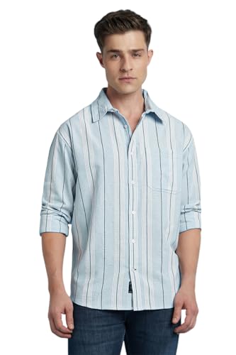 Dennis Lingo Men Cotton Regular Fit Striped Shirts Blue