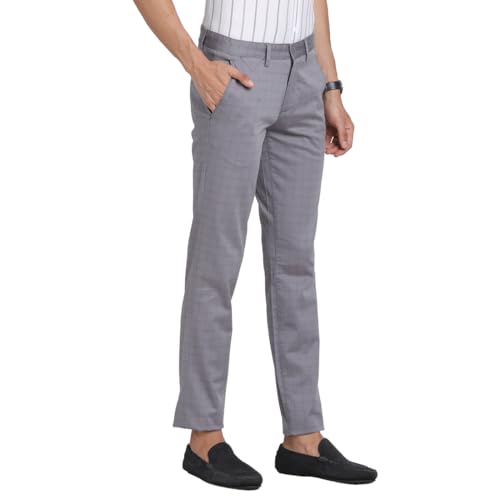 Turtle Men Cotton Stretch Ultra Slim Fit Grey Casual Trouser