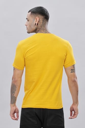 ADRO Men's V Neck Solid Cotton T-Shirt (VN-M-PLN-MU_Mustard)