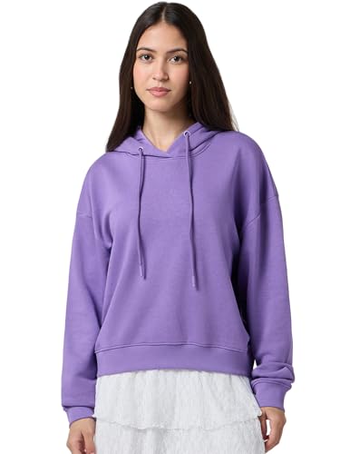 Bewakoof WomenS Solid Oversized Fit Full Sleeve Hooded Cotton Blend Hoodies_682788_Purple_2Xl