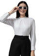 Style Quotient Women White Smart Opaque Band Collar Full Sleeves Smart Top
