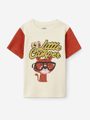 The Souled Store Originals : Little Camper Young Boys Round Neck Short Sleeve Black Graphic Printed Cotton T-Shirts