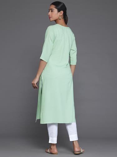 Libas WomenS Rayon Blend Woven Design Straight Kurta (26798_Green