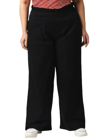 High Star Women Black Straight Solid Regular Plus Size Palazzo (38)