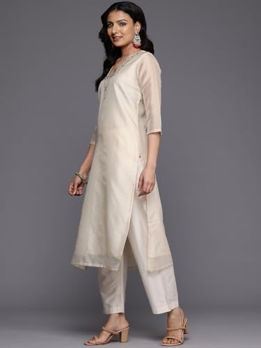 Varanga Women Off White Zari Embroidered And Sequinned Kurta Set With Dupatta