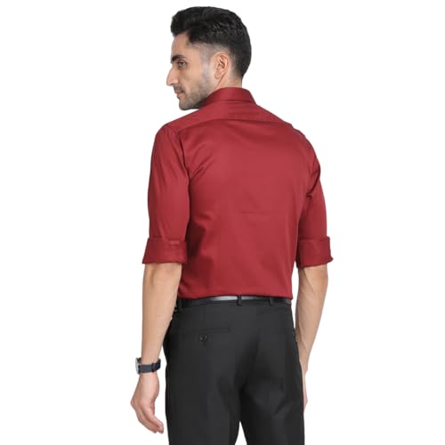 Turtle Men 100% Cotton Slim Fit Solid Full Sleeve Formal Shirt Red