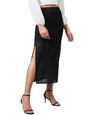 Style Quotient Women Self Design Black Cotton Lace Regular Fit Smart Casual Pencil Skirt