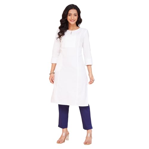 Fabindia WomenS Cotton Solid Slim Kurta (1037262White_White