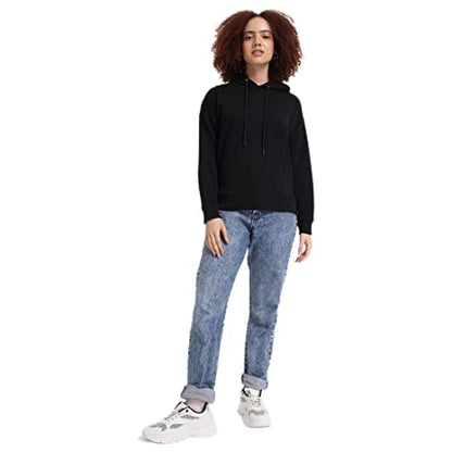 Bewakoof Womens Solid Oversized Fit Full Sleeve Terry Hoodies Black